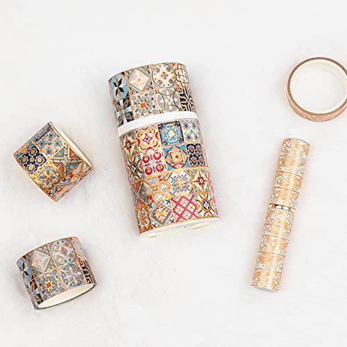AEBORN Gold Vintage Washi Tape - Foil Washi Masking Tape Set with Gift Box - Aesthetic Decorative Tape Perfect for Bullet Journal, Scrapbook, DIY Crafts