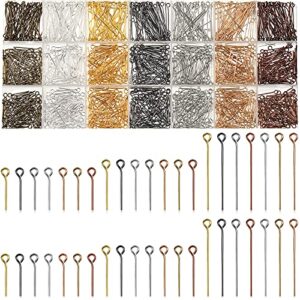 1400 pieces eye pins mix jewelry findings eye pins 0.63 inch 0.79 inch 1.18 inch open eye pins head pins eye pins findings for jewelry making diy necklace (vintage colors)