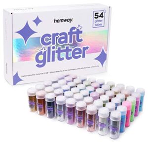 hemway 54 glitter tube craft box multi-purpose glitter for arts and crafts, diy scrapbooks, epoxy resin, tumblers, cosmetic grade, nail design 54 x 0.34oz/9.6g – ultrafine (1/128″ .008″ 0.2mm)