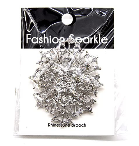 Belagio Enterprises 2-1/2-inch x 3-inch Rhinestone Brooch 1 Piece, Silver/Crystal