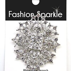 Belagio Enterprises 2-1/2-inch x 3-inch Rhinestone Brooch 1 Piece, Silver/Crystal