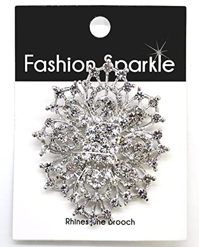 Belagio Enterprises 2-1/2-inch x 3-inch Rhinestone Brooch 1 Piece, Silver/Crystal