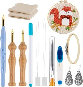 21pc punch needle embroidery kits adjustable punch needle tool, wooden handle embroidery pen, hoops, punch needle cloth, punch needle kit adults beginner diy craft, perfect decoration and gifts