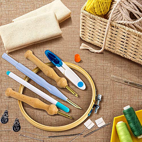 21PC Punch Needle Embroidery Kits Adjustable Punch Needle Tool, Wooden Handle Embroidery Pen, Hoops, Punch Needle Cloth, Punch Needle Kit Adults Beginner DIY Craft, Perfect Decoration and Gifts