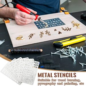 6 Pcs Mixed Letter Number Metal Stencils Plant Wood Burning Stencils Templates Alphabet Symbol Stainless Steel Stencils for Wood Carving Drawing Engraving Scrapbooking Journal Craft DIY(Letter Style)