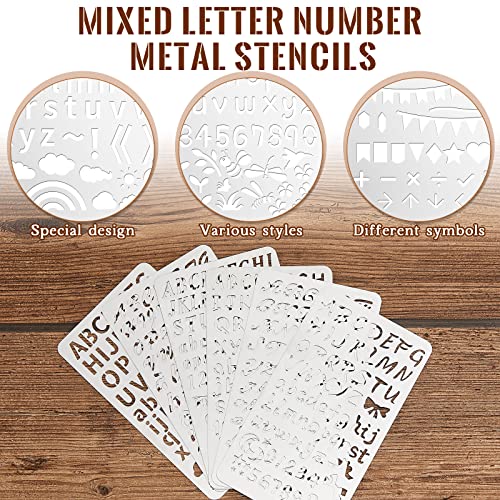 6 Pcs Mixed Letter Number Metal Stencils Plant Wood Burning Stencils Templates Alphabet Symbol Stainless Steel Stencils for Wood Carving Drawing Engraving Scrapbooking Journal Craft DIY(Letter Style)