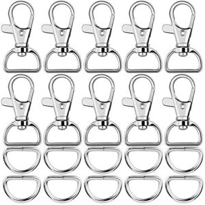 paxcoo 60pcs swivel snap hooks and d rings for lanyard and sewing projects (1” inside width)