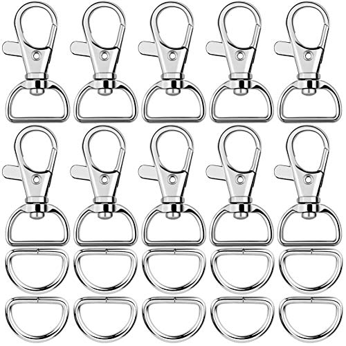 PAXCOO 60Pcs Swivel Snap Hooks and D Rings for Lanyard and Sewing Projects (1” Inside Width)