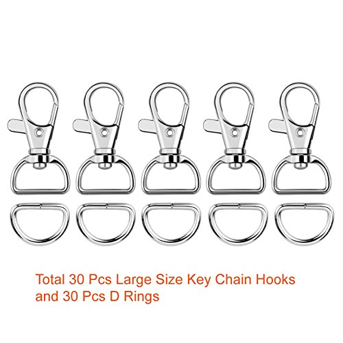 PAXCOO 60Pcs Swivel Snap Hooks and D Rings for Lanyard and Sewing Projects (1” Inside Width)