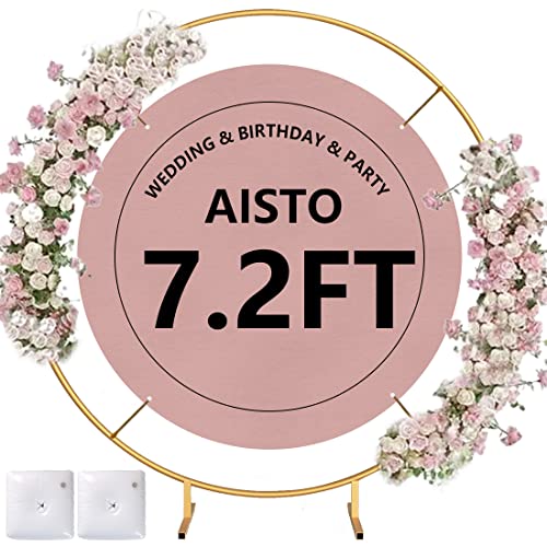 Aisto Round Backdrop Stand 7.2FT Arch Balloon Golden Metal Circle Garland Frame with Base for Wedding Birthday Party Baby Shower Graduation Decoration