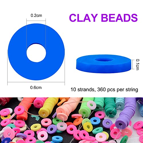 MIIIM 3600 PCS 10 Strands Clay Beads Polymer Clay Beads for Jewelry Making, Vinyl Heishi Beads 6mm for Surfer Bracelets Necklace Making (Memory)