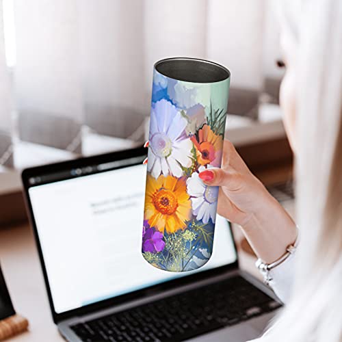 D·S 8 Pack Sublimation Tumblers 20 oz Skinny Stainless Steel Insulated Straight Sublimation Tumbler Blank with Straw, Lid, Brush and Shrink Wrap