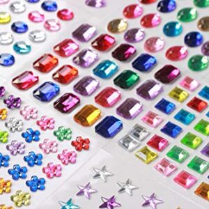 3800+ Gem Stickers Jewels Stickers Rhinestone for Crafts Sticker Crystal Stickers Self Adhesive Craft Jewels for Arts & Crafts，Multicolor，assorted size, total19 sheet, 14 big gems, 5 small gems