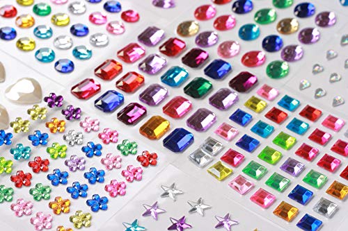 3800+ Gem Stickers Jewels Stickers Rhinestone for Crafts Sticker Crystal Stickers Self Adhesive Craft Jewels for Arts & Crafts，Multicolor，assorted size, total19 sheet, 14 big gems, 5 small gems