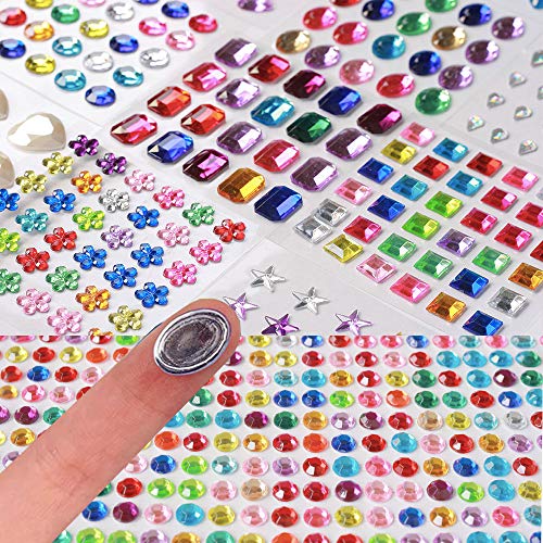 3800+ Gem Stickers Jewels Stickers Rhinestone for Crafts Sticker Crystal Stickers Self Adhesive Craft Jewels for Arts & Crafts，Multicolor，assorted size, total19 sheet, 14 big gems, 5 small gems