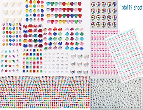 3800+ Gem Stickers Jewels Stickers Rhinestone for Crafts Sticker Crystal Stickers Self Adhesive Craft Jewels for Arts & Crafts，Multicolor，assorted size, total19 sheet, 14 big gems, 5 small gems