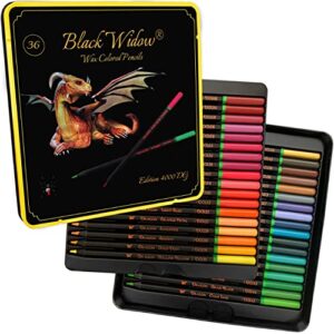black widow dragon colored pencils for adult coloring – 36 coloring pencils with smooth pigments – best color pencil set for adult coloring books and drawing – a must have pencil set