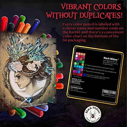 Black Widow Dragon Colored Pencils For Adult Coloring - 36 Coloring Pencils With Smooth Pigments - Best Color Pencil Set For Adult Coloring Books And Drawing - A Must Have Pencil Set