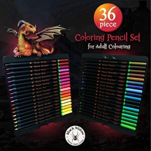 Black Widow Dragon Colored Pencils For Adult Coloring - 36 Coloring Pencils With Smooth Pigments - Best Color Pencil Set For Adult Coloring Books And Drawing - A Must Have Pencil Set