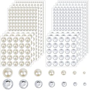 2032 pieces self adhesive hair gems and hair pearls, face pearls and jewels stickers for makeup, crafts, home decor scrapbooking embellishments, 7 sizes 3mm/4mm/5mm/6mm/8mm/10mm/12mm
