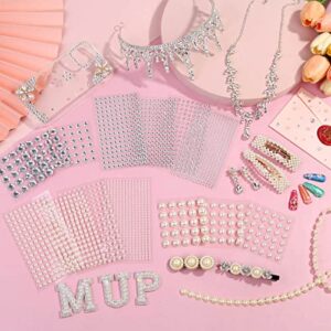 2032 Pieces Self Adhesive Hair Gems and Hair Pearls, Face Pearls and Jewels Stickers for Makeup, Crafts, Home Decor Scrapbooking Embellishments, 7 Sizes 3mm/4mm/5mm/6mm/8mm/10mm/12mm