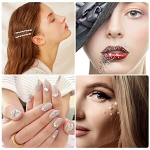 2032 Pieces Self Adhesive Hair Gems and Hair Pearls, Face Pearls and Jewels Stickers for Makeup, Crafts, Home Decor Scrapbooking Embellishments, 7 Sizes 3mm/4mm/5mm/6mm/8mm/10mm/12mm