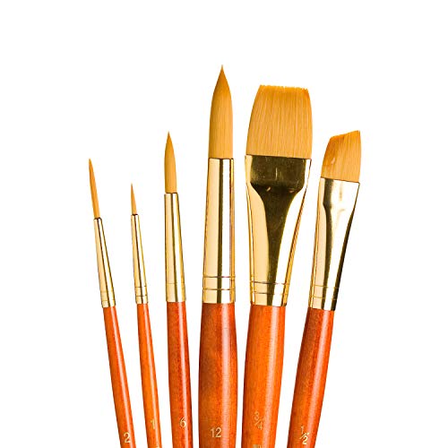 Princeton Real Value, Series 9100, Paint Brush Sets for Acrylic, Oil & Watercolor Painting, Syn-Gold Taklon (Rnd 1, 6, 12 Liner 2, ANG Shader 1/2, Wash 3/4)