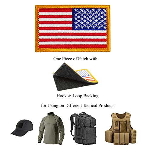 Tactical Patches of USA US American Flag Reverse, with Hook and Loop for Backpacks Caps Hats Jackets Pants, Military Army Uniform Emblems, Size 3x2 Inches