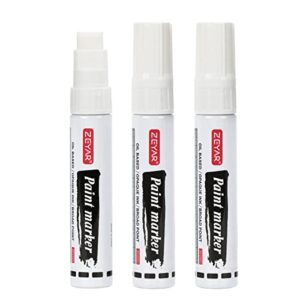 zeyar paint markers, jumbo size, 15mm felt tip, waterproof & smear proof ink, aluminum barrel, great on paper, plastic, wood, rock, metal and glass for permanent marking (3 white color)