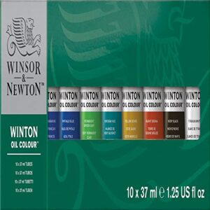 winsor & newton winton oil color paint, starter set, 10 x 37ml tubes, 12 piece set