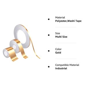 3 Rolls Tape, Self Adhesive Metalized Polyester Film Tape, Washi Tape for Christmas Detailing Accent Walls Graphic Arts for Cars and Boats Trim, 3 Sizes (Multi Size, Gold)