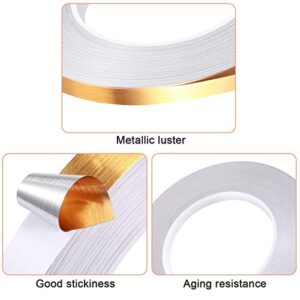 3 Rolls Tape, Self Adhesive Metalized Polyester Film Tape, Washi Tape for Christmas Detailing Accent Walls Graphic Arts for Cars and Boats Trim, 3 Sizes (Multi Size, Gold)