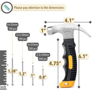 Mr. Pen- Nail Assortment Kit and 8oz Small Hammer, 600 Pcs Small Nails, Wall Nails for Hanging, Hammer and Nails Set, Small Hammer for Picture Hanging, Picture Hanging Kit, Picture Hanging Nails