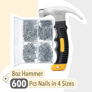 Mr. Pen- Nail Assortment Kit and 8oz Small Hammer, 600 Pcs Small Nails, Wall Nails for Hanging, Hammer and Nails Set, Small Hammer for Picture Hanging, Picture Hanging Kit, Picture Hanging Nails