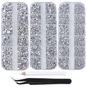 massive beads 6800pcs+ flatback glass hotfix iron on rhinestones crystal for diy making with 1 tweezer & 1 picking pen for shoes, clothes, face art, bags, manicure (clear crystal, 6-sizes)