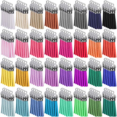 SIQUK 160 Pieces Keychain Tassels Leather Tassel Bulk for DIY Keychain and Craft, 32 Colors