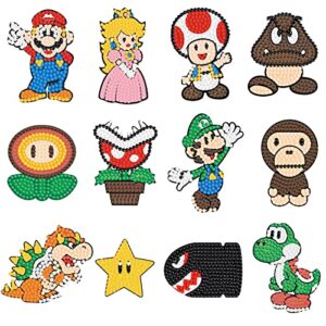 durva 5d diamond painting stickers kits, 12 pcs cartoon anime theme diamond stickers paint by numbers kit, suitable for children, boys and girls diy super mario cartoon theme stickers
