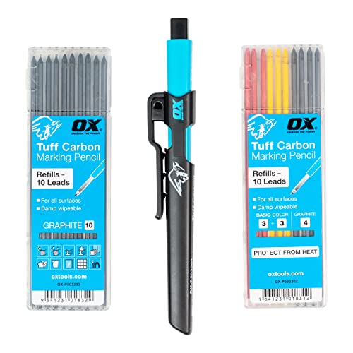 OX Tools Pro Tuff Carbon Marking Pencil | Pencil Holder with Sharpener & Belt Clip