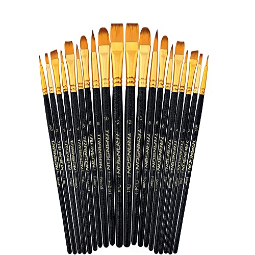 Transon 20pcs Art Painting Brush Set for Acrylic Watercolor Gouache Hobby Craft Face Painting