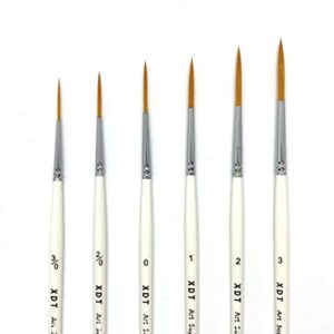 xdt#830 rigger artist paint brush 6 piece set extra long fine point liner tip #000#00#0#1#2#3, scale models nail acrylic oil watercolor
