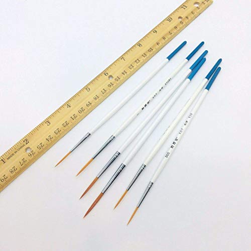 XDT#830 Rigger Artist Paint Brush 6 Piece Set Extra Long Fine Point Liner Tip #000#00#0#1#2#3, Scale Models Nail Acrylic Oil Watercolor