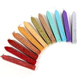 Bememo 12 Pieces Sealing Wax Sticks with Wicks Antique Fire Manuscript Sealing Wax for Wax Seal Stamp (12 Colors A)