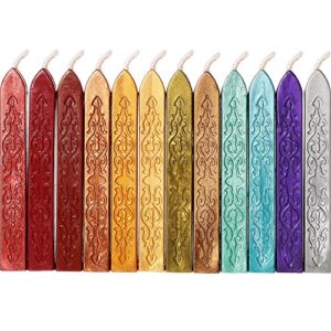 bememo 12 pieces sealing wax sticks with wicks antique fire manuscript sealing wax for wax seal stamp (12 colors a)