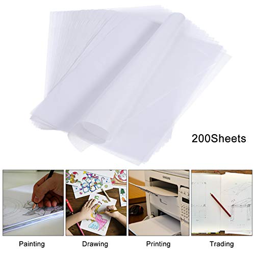 200 Sheets Tracing Paper 8.5 x 11 inches Artists Tracing Paper White Trace Paper Translucent Clear Carbon Paper for Pencil Sketching Tracing Printing Drawing Animation