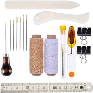 set of 16 bookbinding kit tools set bone folder paper creaser, waxed thread, awl, large-eye needles for diy bookbinding crafts and sewing