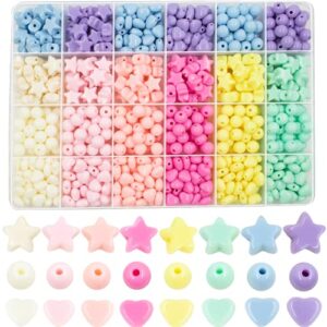 720Pcs Candy Color Acrylic Heart Beads Star Beads Round Beads, Colorful Assorted Plastic Pastel Beads Heart Star Circle Shape Cute Loose Beads Bulk for Bracelets Jewelry Making DIY Crafts Necklace