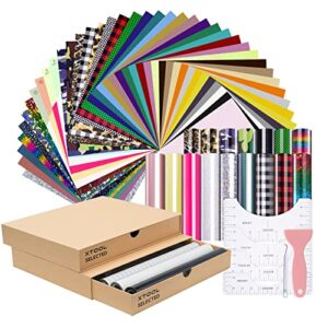 heat transfer vinyl, iron on vinyl with transfer tape & weeding tools for vinyl, htv vinyl with white htv vinyl roll & black htv vinyl roll & vinyl holder, htv heat transfer vinyl bundle gift set