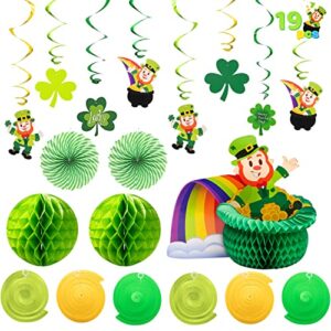 joyin st. patrick’s day colorful foil hanging swirls with lucky irish green shamrock and leprechauns saint patricks pot-o-gold centerpiece tissue st patricks poms party decorations