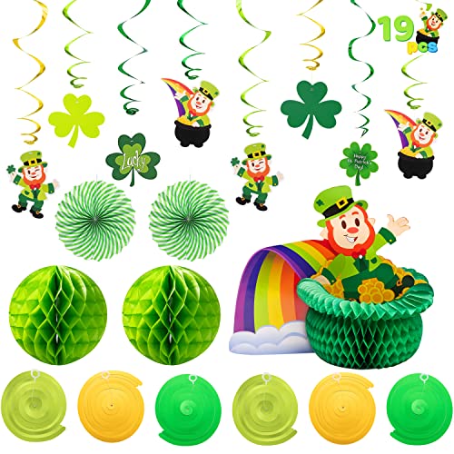JOYIN St. Patrick's Day Colorful Foil Hanging Swirls with Lucky Irish Green Shamrock and Leprechauns Saint Patricks Pot-O-Gold Centerpiece Tissue St Patricks Poms Party Decorations