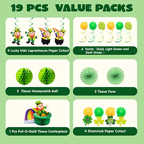 JOYIN St. Patrick's Day Colorful Foil Hanging Swirls with Lucky Irish Green Shamrock and Leprechauns Saint Patricks Pot-O-Gold Centerpiece Tissue St Patricks Poms Party Decorations